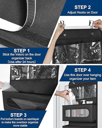 Miniatura 6 de Organizador para colgar sobre la puerta, organizador para colgar en la puerta con 2 pequeños de PVC y 4 bolsillos grandes detrás de la puerta,