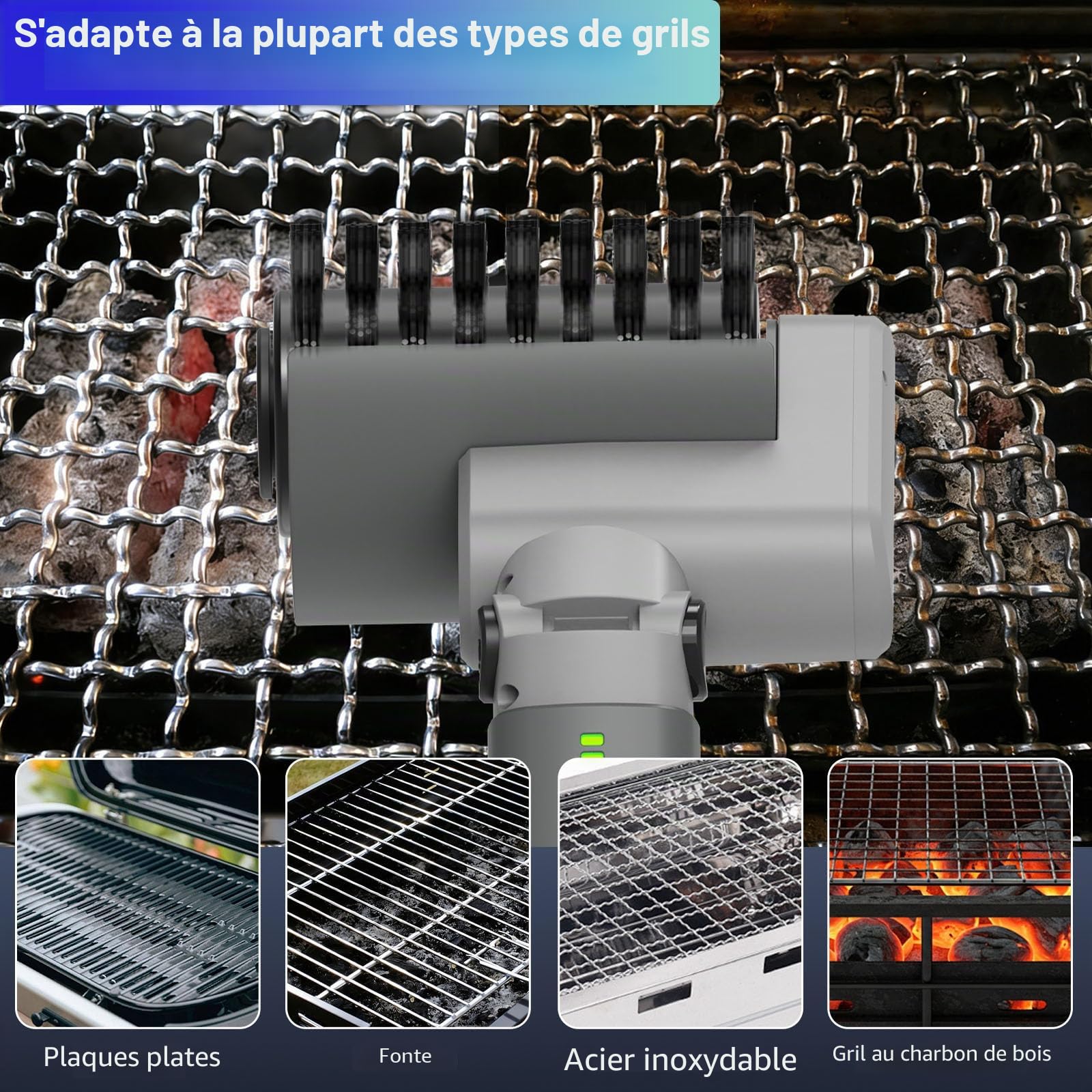 Brosse électrique Barbecue, Brosse Rotative électrique pour Grill avec Angle Réglable, 3 Vitesses, Autonomie 90 Min, 3 têtes de Brosse, Étanche Nettoyeur Grille Barbecue Electrique pour Grilles