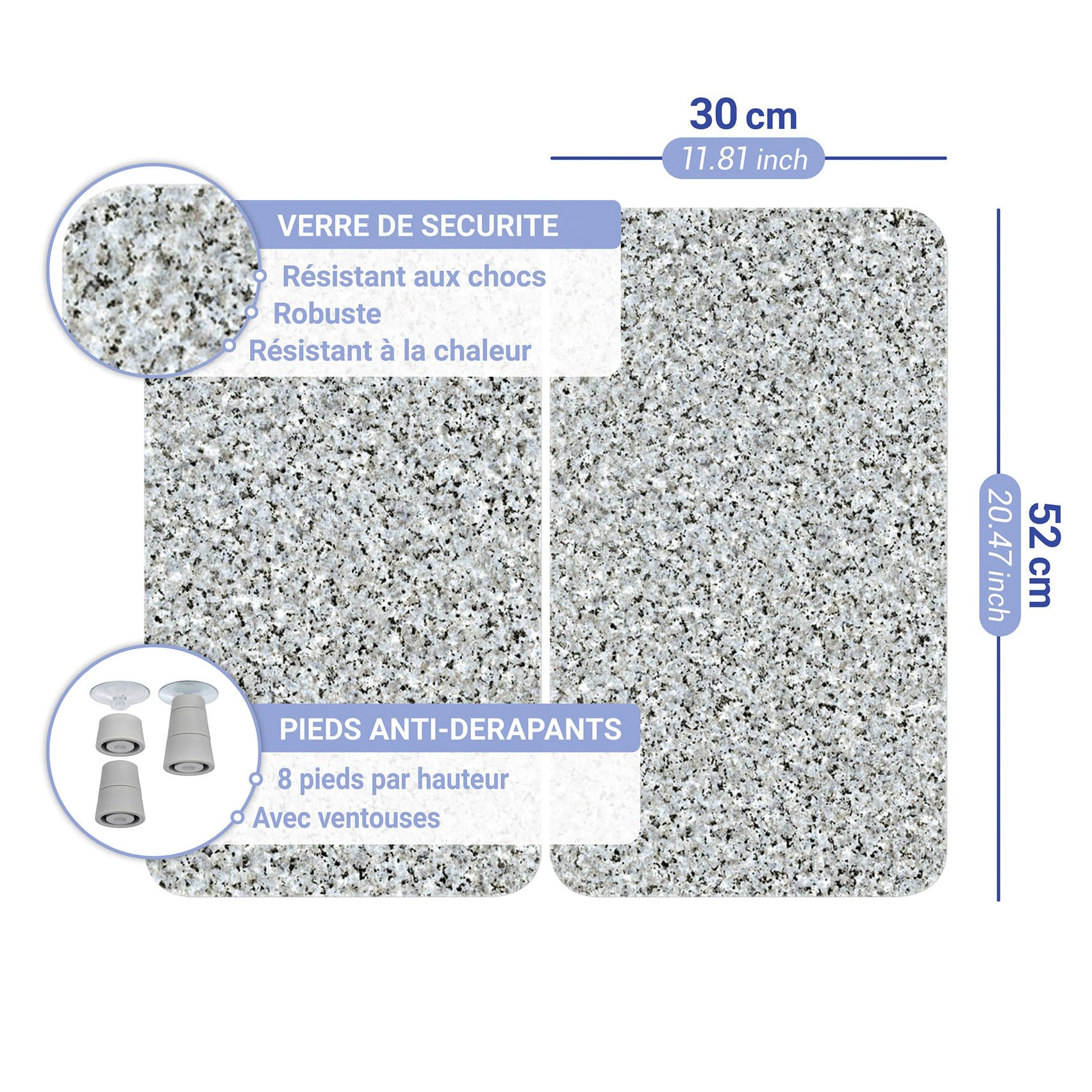 WENKO Plaque de Recouvrement Universelle Mod. Granit, réglable en hauteur pour tout type de cuisinière, planche à découper et protection anti-éclaboussures, verre, 30 x 52 cm, 2 pièces