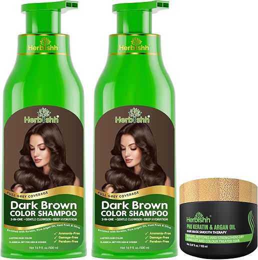 Herbishh Hair Color Shampoo (Dark Brown) for Grey Coverage | Ammonia-Free Paraben Free | Long Lasting Color up to 3 Weeks...