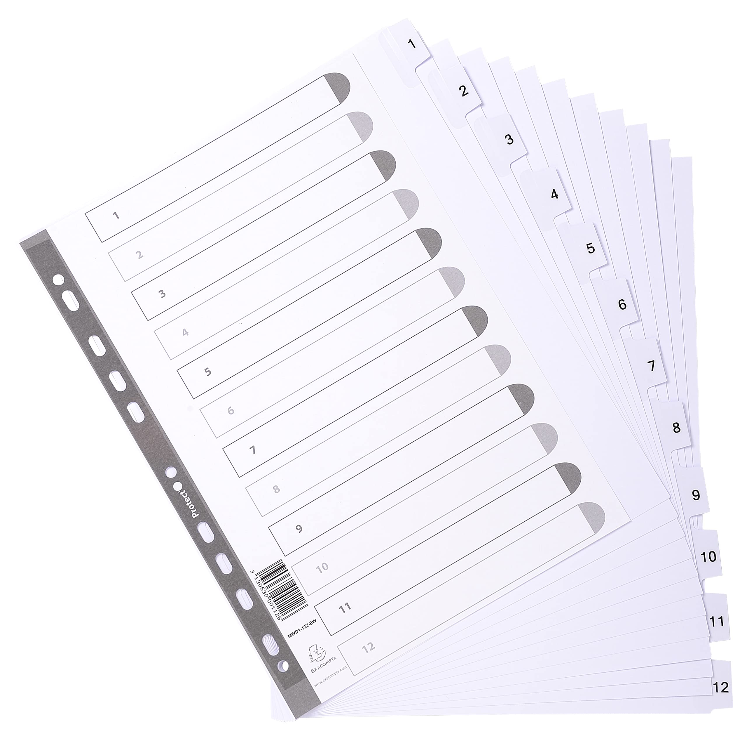Exacompta, Ref MWD1-12Z-EW, Mylar Printed Indices, For Use With A4+ Documents, Pre-Punched - Image 3