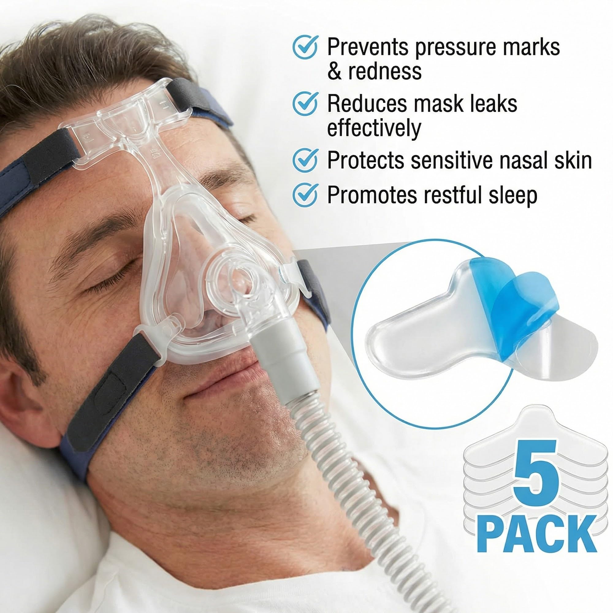 Almohadillas de Gel Nasal para CPAP - Tapón de Fugas de Máscara CPAP - Protector Nasal de Gel - Almohadilla Nasal CPAP - Adaptador de Gel de Máscara CPAP (paquete de 5)