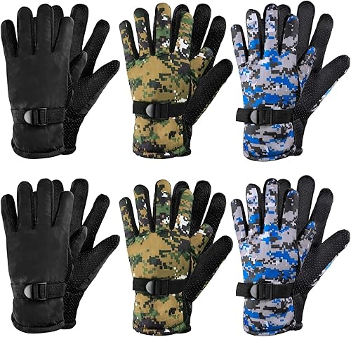 6 pares de guantes de invierno para niños, impermeables, guantes de esquí para nieve, cálidos, dedos completos, snowboard, guantes unisex para clima