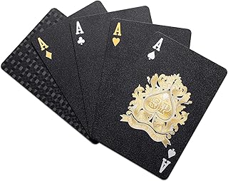 MORJCG Playing Cards, Cards, Poker, Playing Cards UK, Deck of Cards, Cool Plastic Playing Cards, Playing Cards Waterproof Poker, Black Gold Deck of Cards Designer Novelty for Gift Party Game(Black)