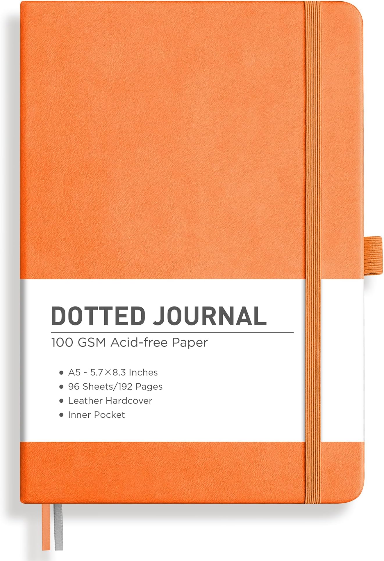 RETTACY Dotted Journal Notebook, 192 Pages, A5 Medium Size (5.7'' x 8.3''), Leather Hardcover, 100 GSM Thick Paper, for Journaling, Planning, Tracking (Orange)