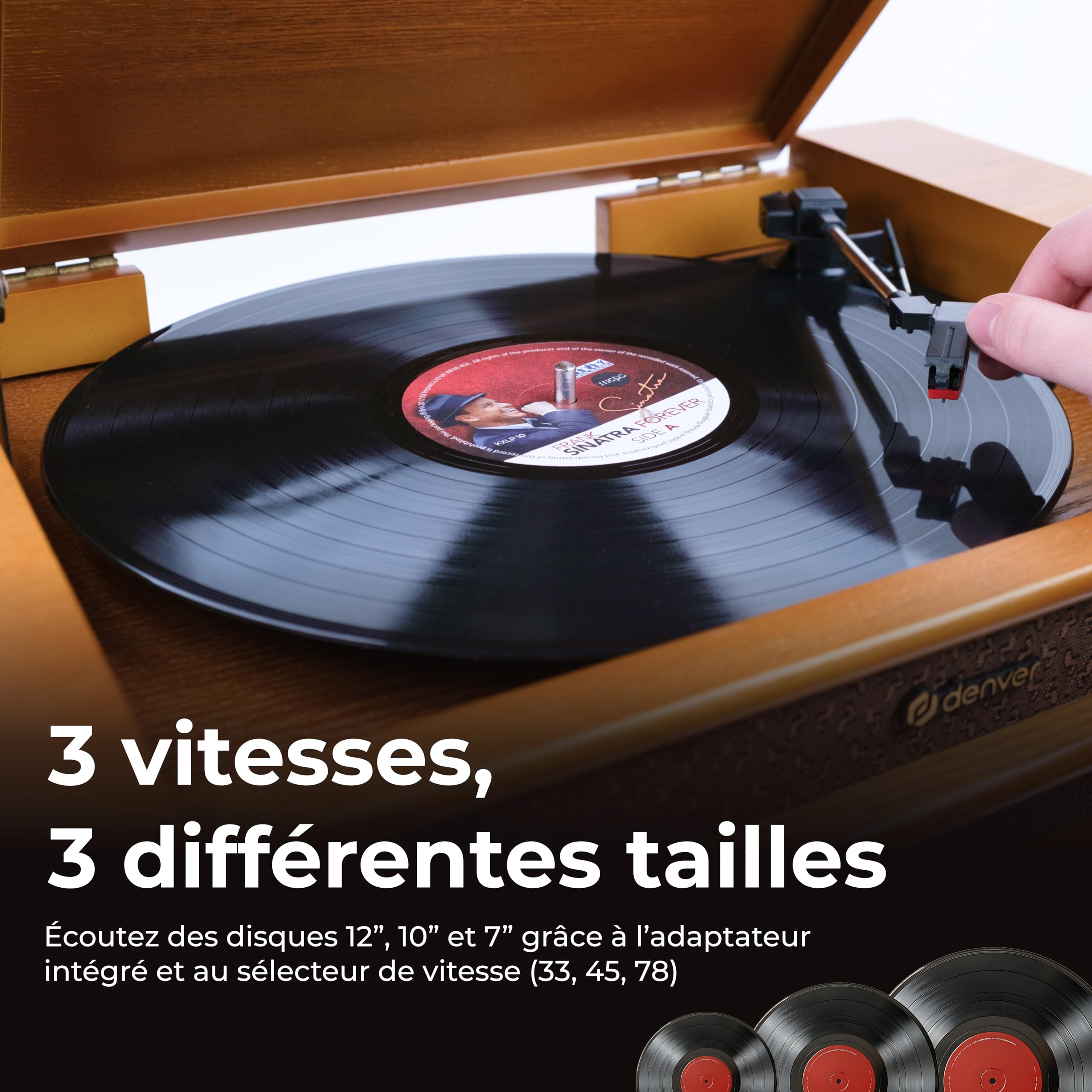Denver MCR-50MK3 Chaîne Musicale rétro avec Platine Vinyle, Lecteur CD, Cassette, Radio FM/AM, USB, AUX, Haut-parleurs intégrés