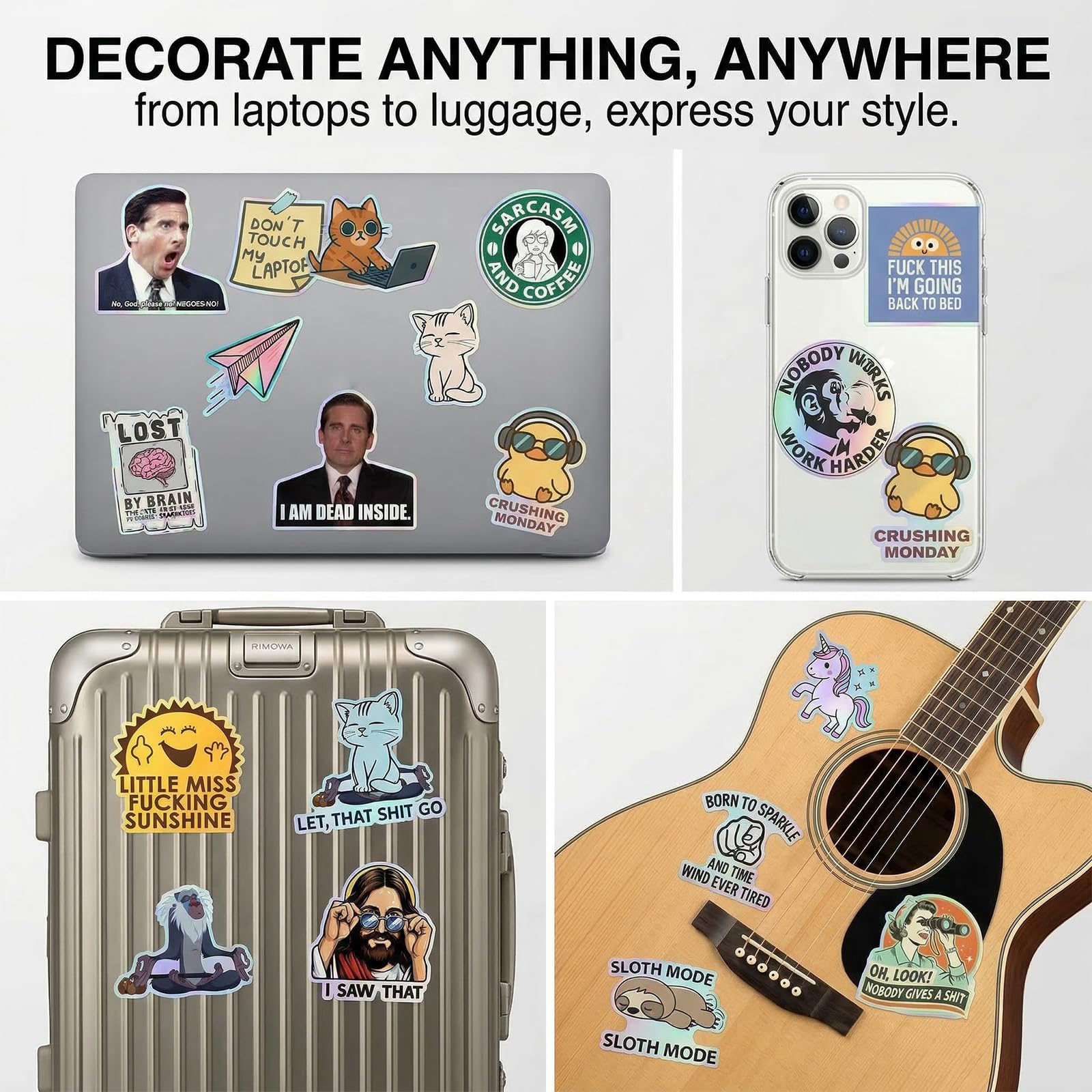 100 adesivi meme olografici, stampa HD, adesione senza residui, stickers serie tv, sticker divertenti, adesivi decorativi