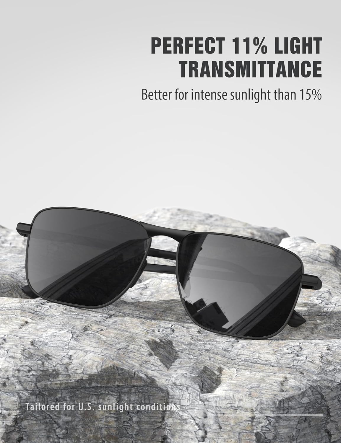 LUENX Rectangular Polarized Aviator Sunglasses for Men Retro Pilot Shades Driving UV400 Protection - Image 3