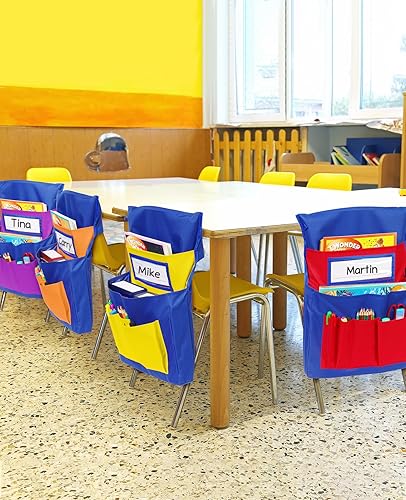 Miniatura 2 de JoyCat Bolsillos para sillas de estudiantes para aulas con etiquetas de nombre, fundas de almacenamiento de asiento escolar, tabla de bolsillo para