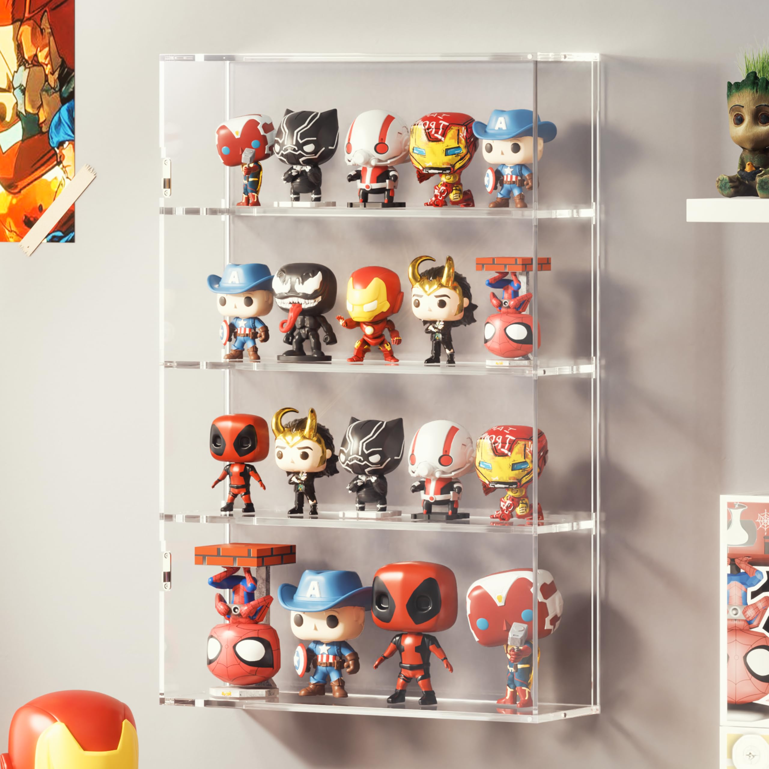 WINKINE Oversized Display Case Compatible with Funko Pop Out of Box, Acrylic Floating Shelf Wall Mounted, Clear Display Cabinet Box for Collectibles,