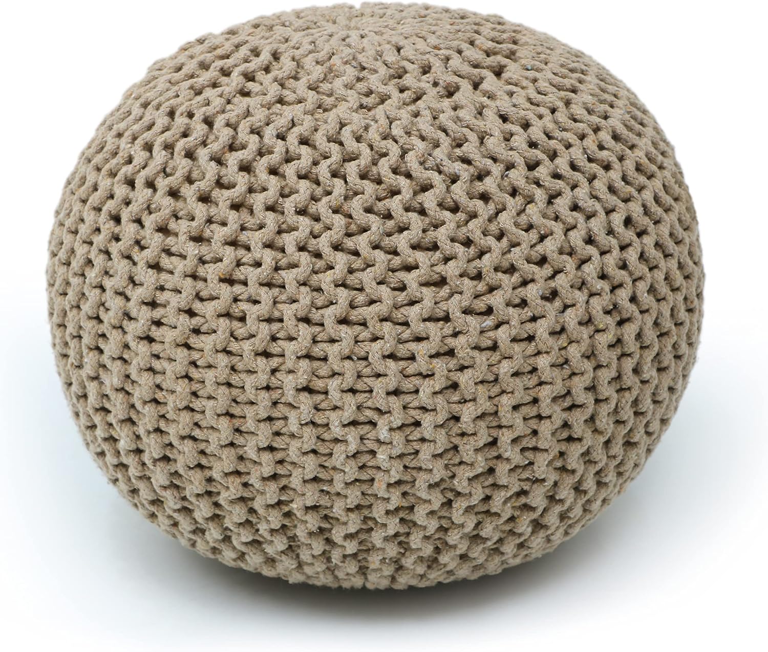 The Home Talk Poufs Footrest for Couch 100% Cotton Knitted Ottoman Farmhouse Floor Chair, Bean Bag - Ideal for Living Room, Bedroom, Lounge, Patio, Nursery, 18"x18"x14" - Beige