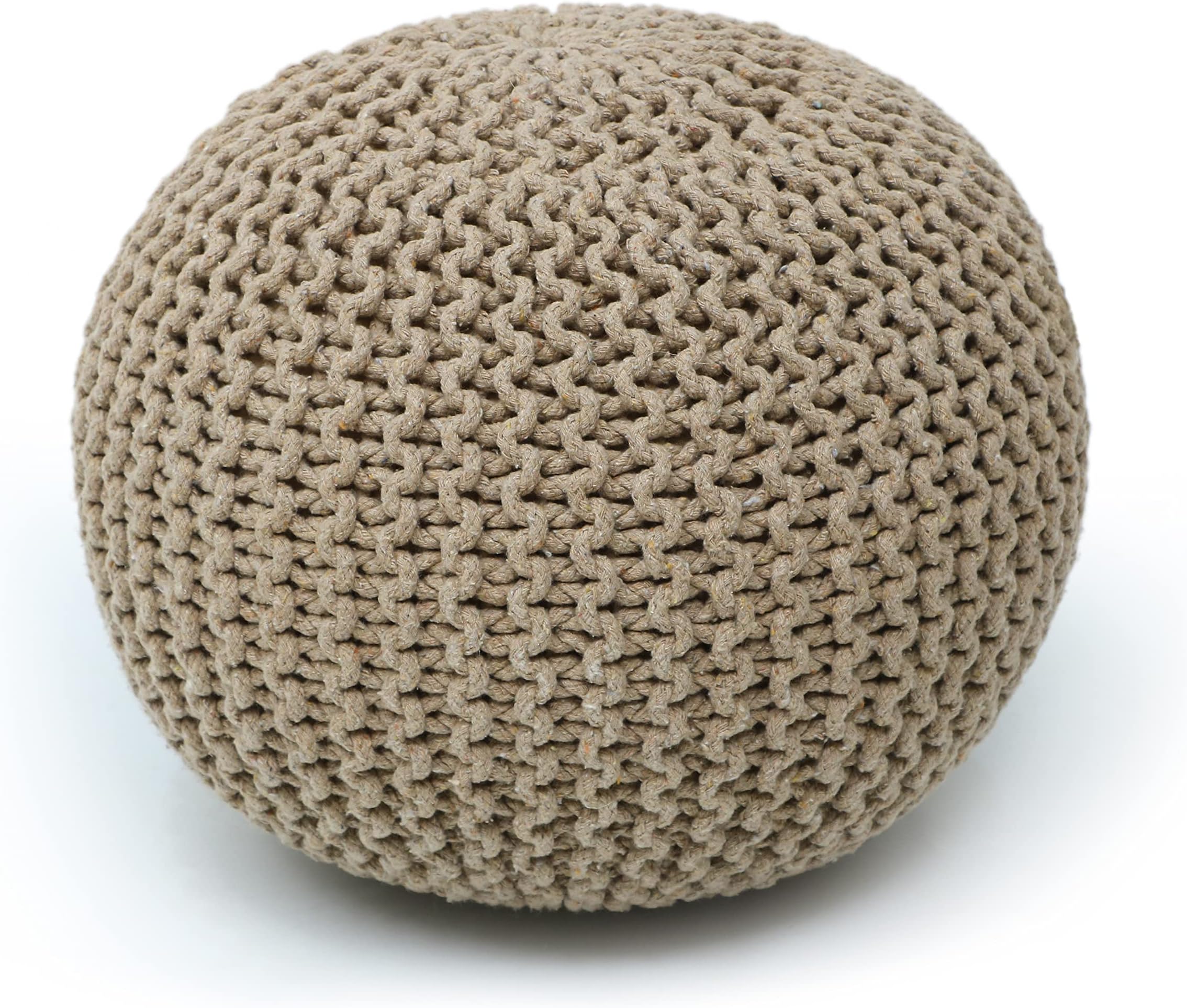 The Home Talk Hand Knitted Cotton Pouf | Ottoman | Footrest - Bean Bag, Floor Chair - Great for The Living Room, Bedroom and Kids Room - Small Furniture (18"x18"x14" - Beige)