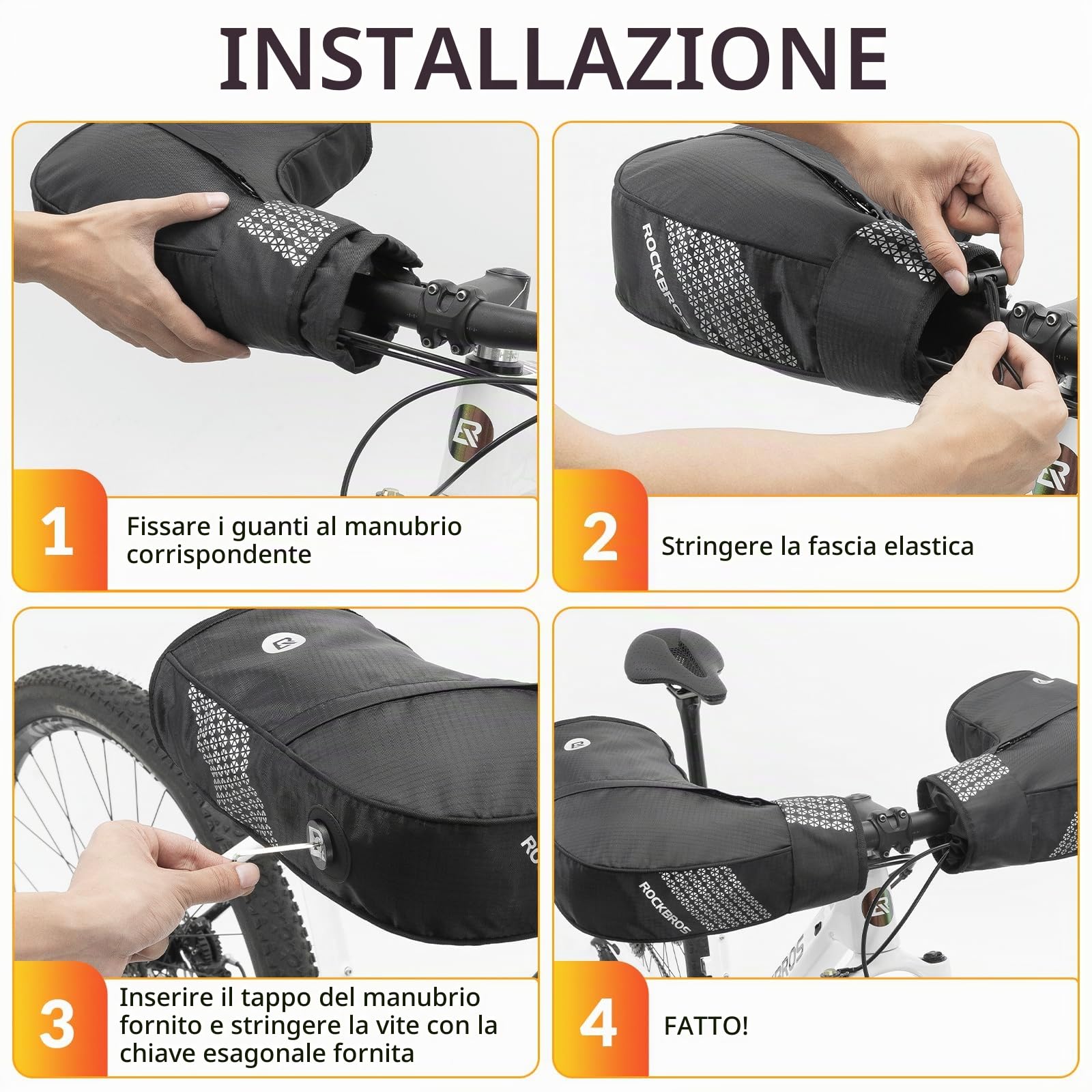 ROCKBROS Guanti Manubrio Bici, Guanti Termici Invernali, Guanti Antivento Caldo, Guanti Manubrio Riflettente, Adatto per Bici Moto Ebike Scooter
