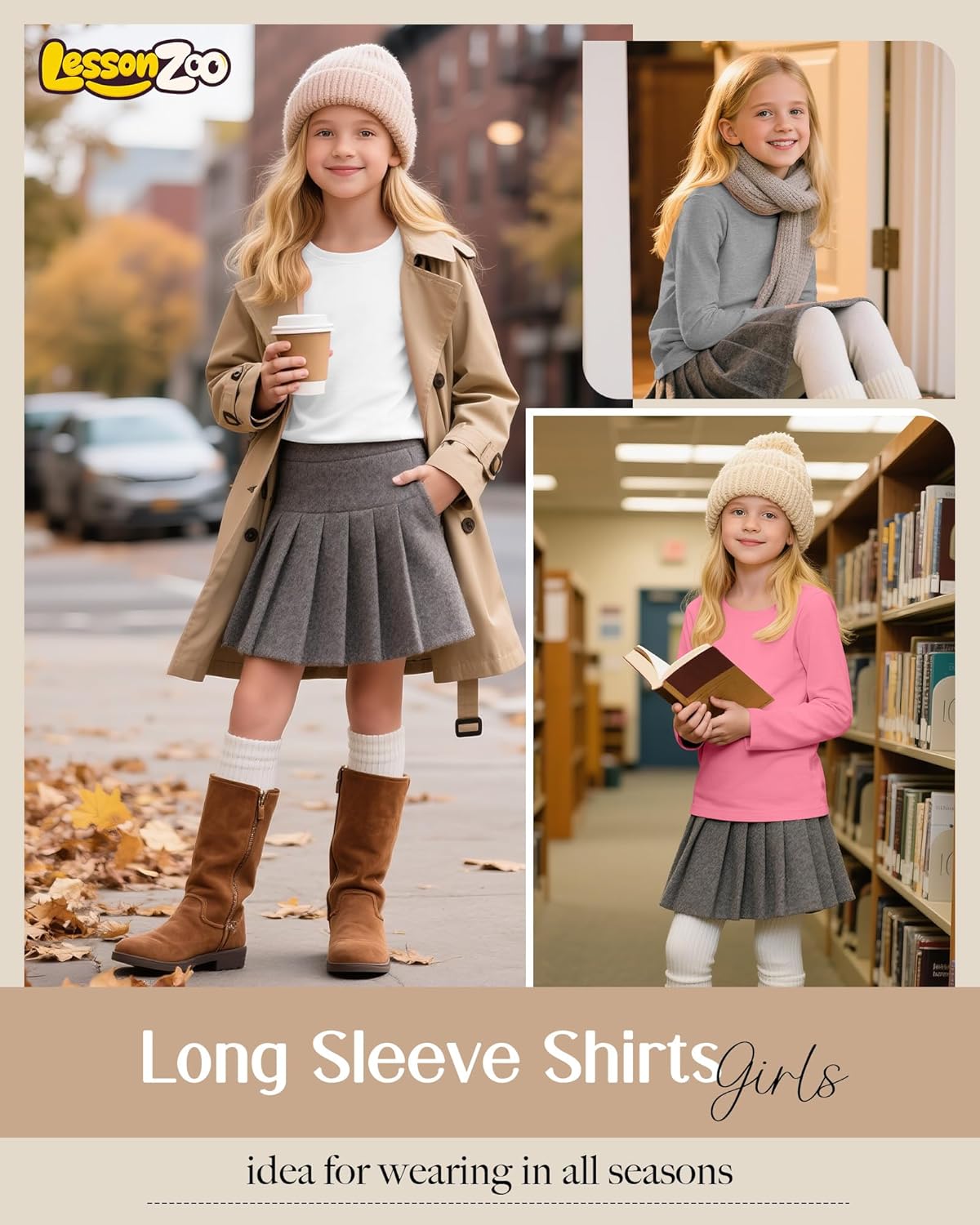 4 Pack Girl's Long Sleeve Shirts, Crew Neck Basic Tops Soft Layering Tees for Teens Kids Undershirts 5-14 Years - Image 3