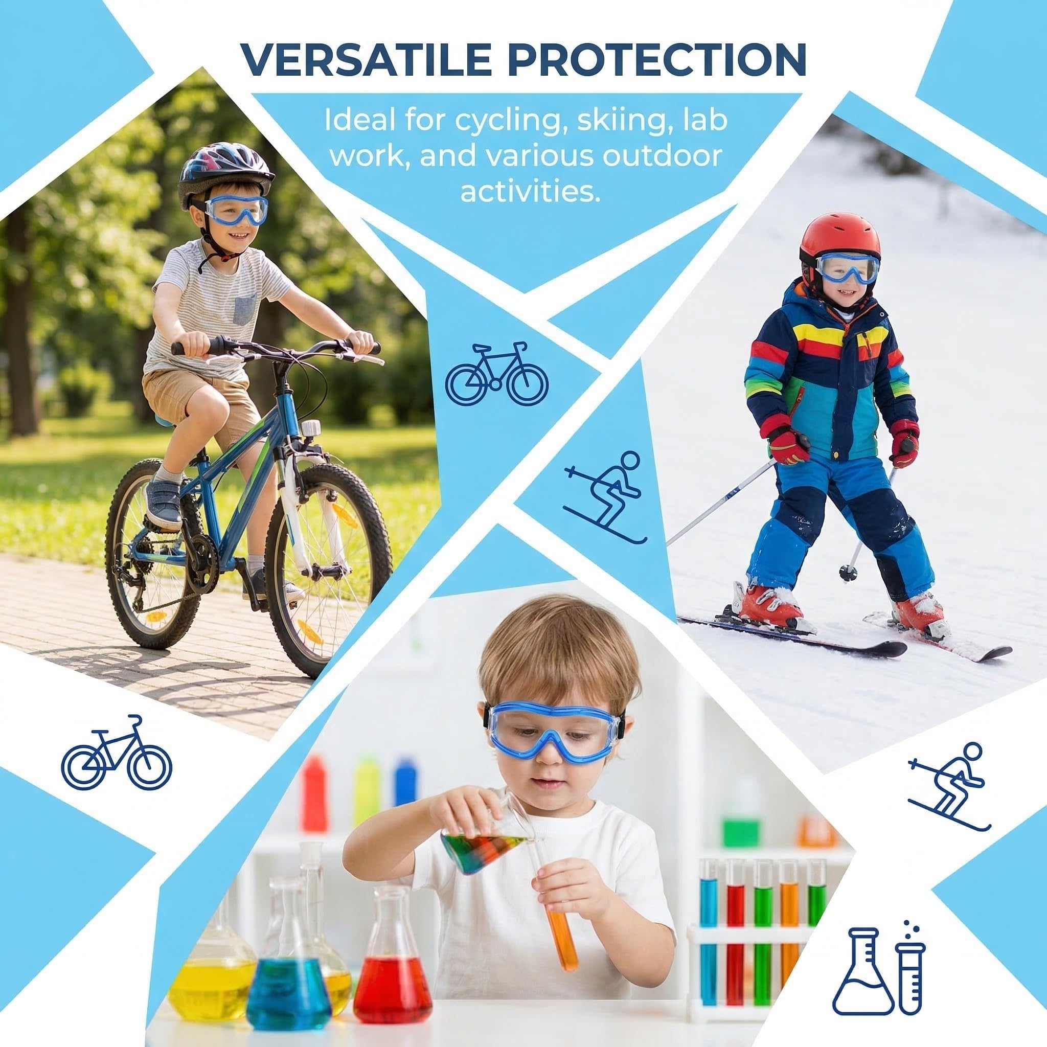 Occhiali di Sicurezza per Bambini, Protezione Anti-Polline e Anti-Appannamento, Occhiali Protettivi Antivento e Antipolvere per Softair e Ciclismo, Fascia Regolabile, Blu (1 Pezzo)