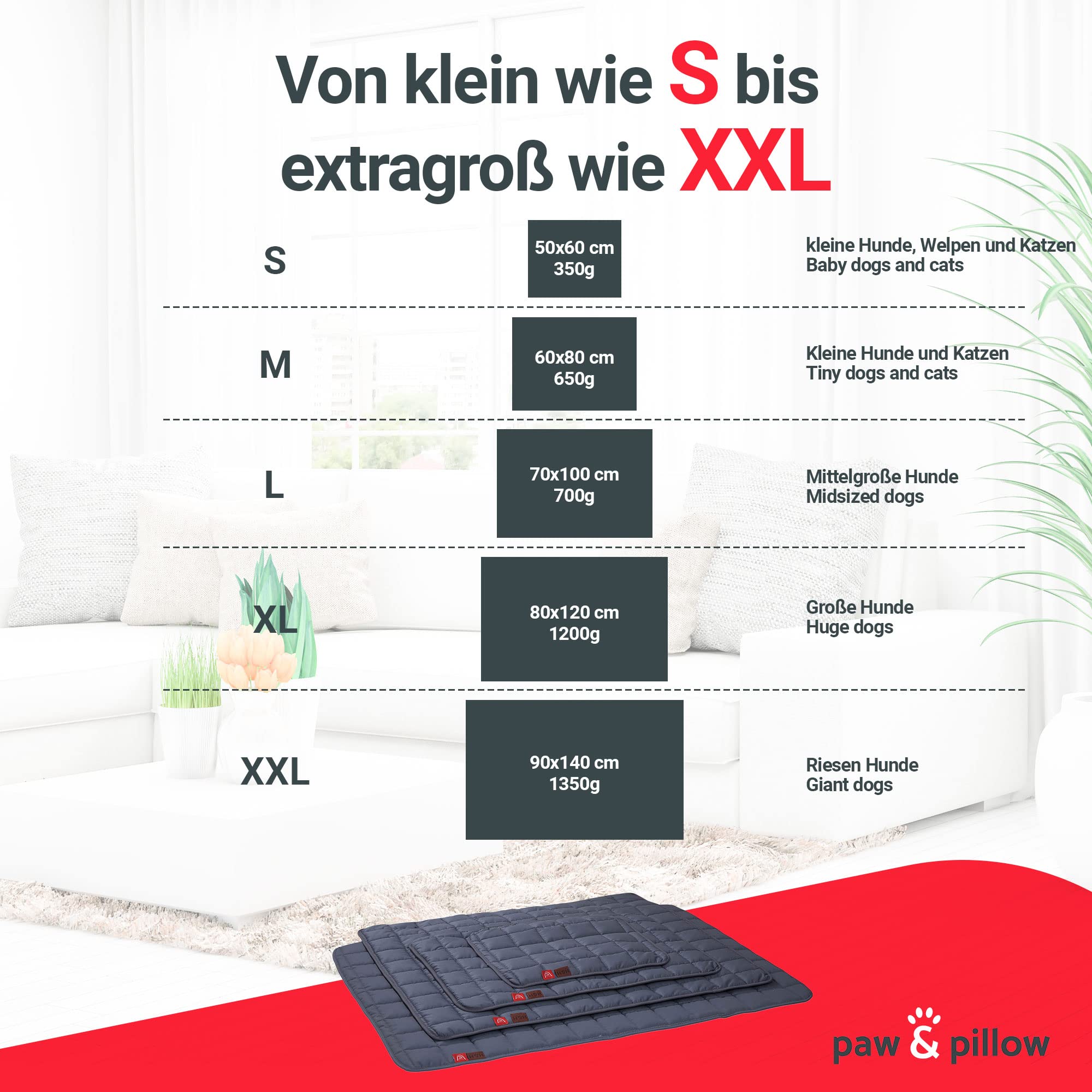 paw & pillow® Hundematte Outdoor & Indoor [Kratz- & Bissfest] - Hunde Reisebett waschbar - Hunde Outdoor Decke - Hunde Matte für Auto, Indoor & Outdoor - Hellgrau Größe XXL - Made in Germany