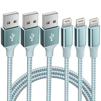 3 Pack 10 FT iPhone Charger Fast Charging Cord MFi Certified Lightning Cable Nylon Braided iPhone Charger Cord Compatible with iPhone 14 13 12 11 Pro Max XR XS X 8 7 6 Plus SE and MoreLight blue