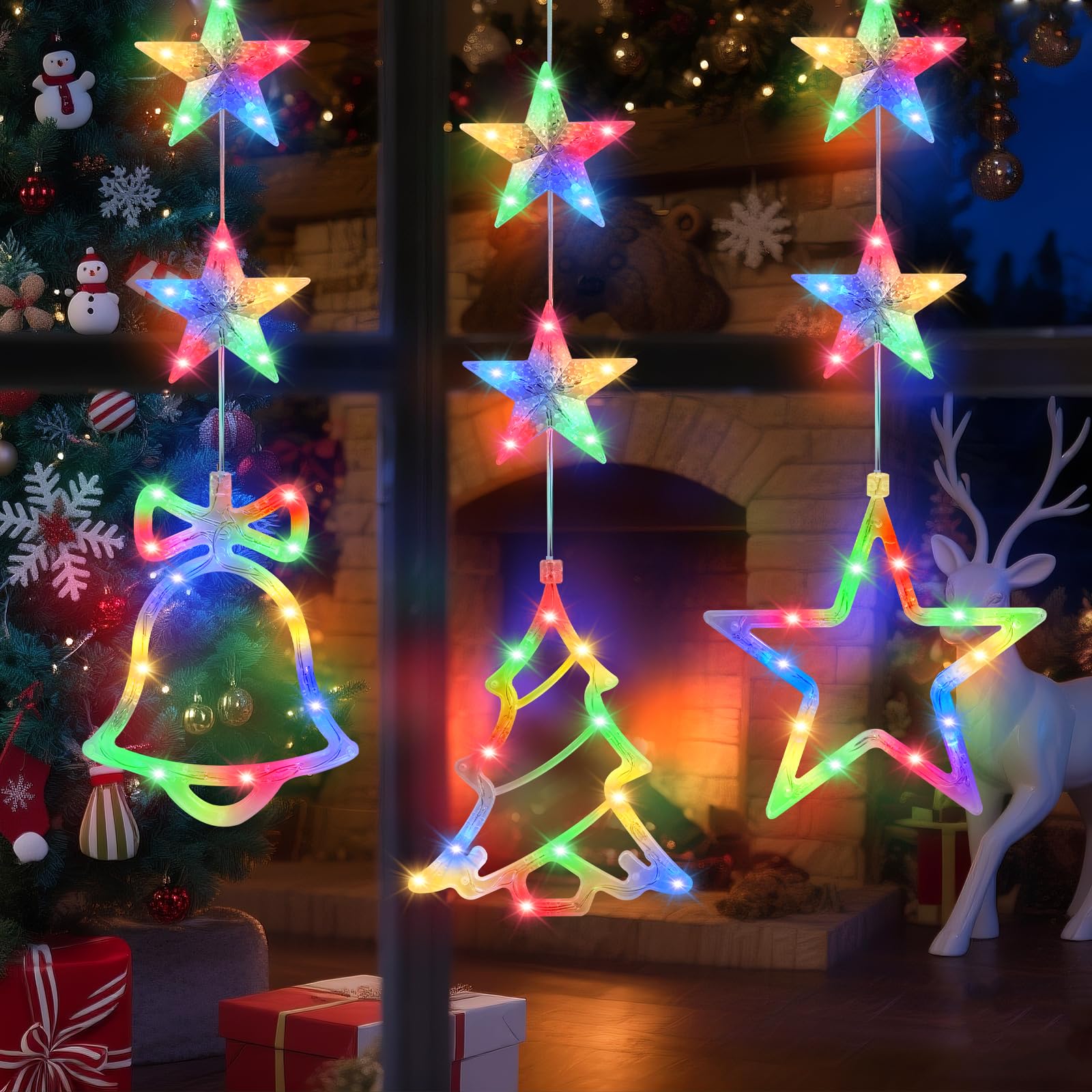 Mazyee Weihnachts-Fensterlichter – Batteriebetrieben, Mit Saugnäpfen, LED-Lichterkette Für Innen & Außen