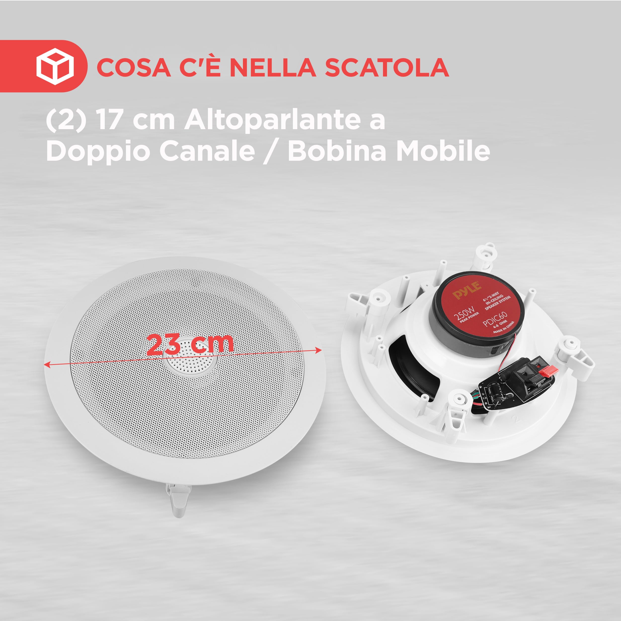 Pyle Altoparlanti da Incasso 16,5 cm, Casse Audio 2 Vie, Tweeter a Cupola in Titanio 2,5 cm, 65Hz-22kHz, 250W Picco