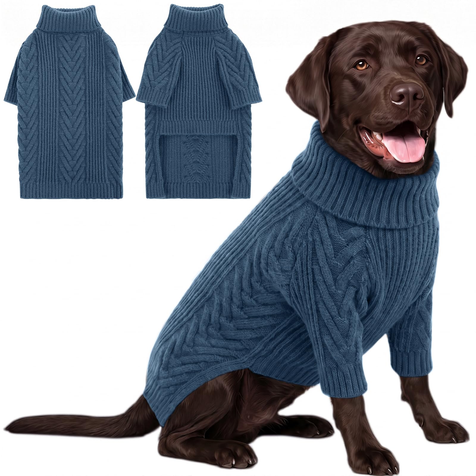 Pull en tricot à manches longues pour grand chien, fille, garçon, taille | Sweat-shirt pour animal de compagnie facile à enfiler et à enlever, vêtement pour chien, pull tricoté à col roulé pour