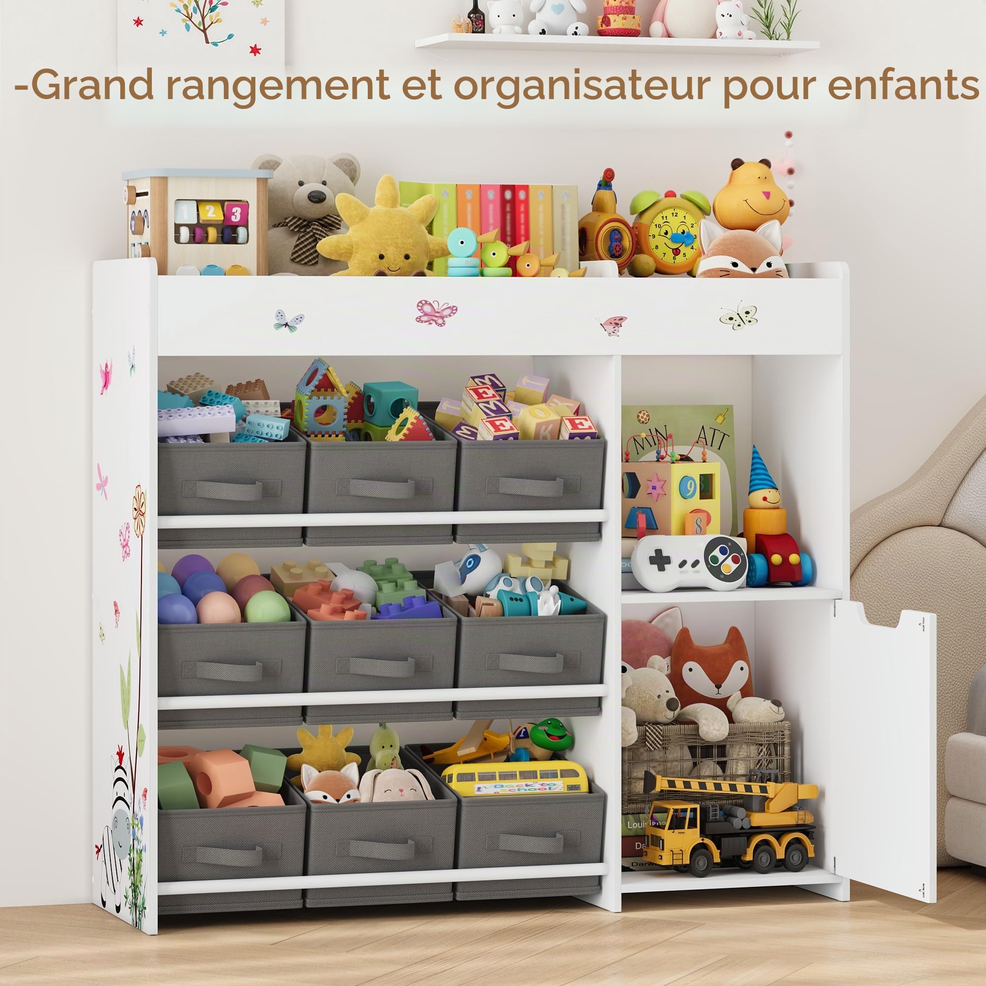 HOCSOK Meuble Rangement Enfant, Rangement Jouet Enfant avec Étagère Bibliothèque pour Chambre d’Enfant, Blanc, 1 Pièce