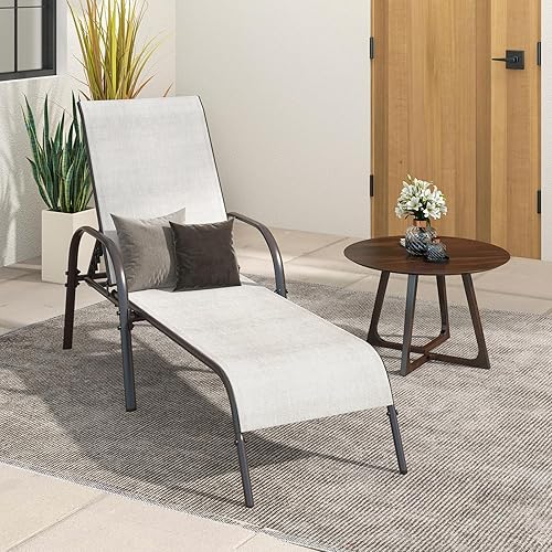 Miniatura 7 de Giantex Silla de patio, tumbona para exteriores con 5 respaldos ajustables, marco de acero resistente, sillón reclinable para tomar el sol, silla de