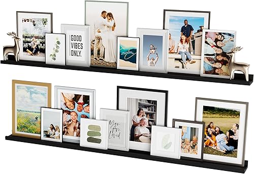 You Have Space Estante de pared flotante de 60 pulgadas de largo para sala de estar, oficina, granja, decoración de cocina, color negro, juego de 2