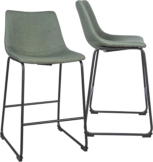 2 tabourets tissu vert style industriel