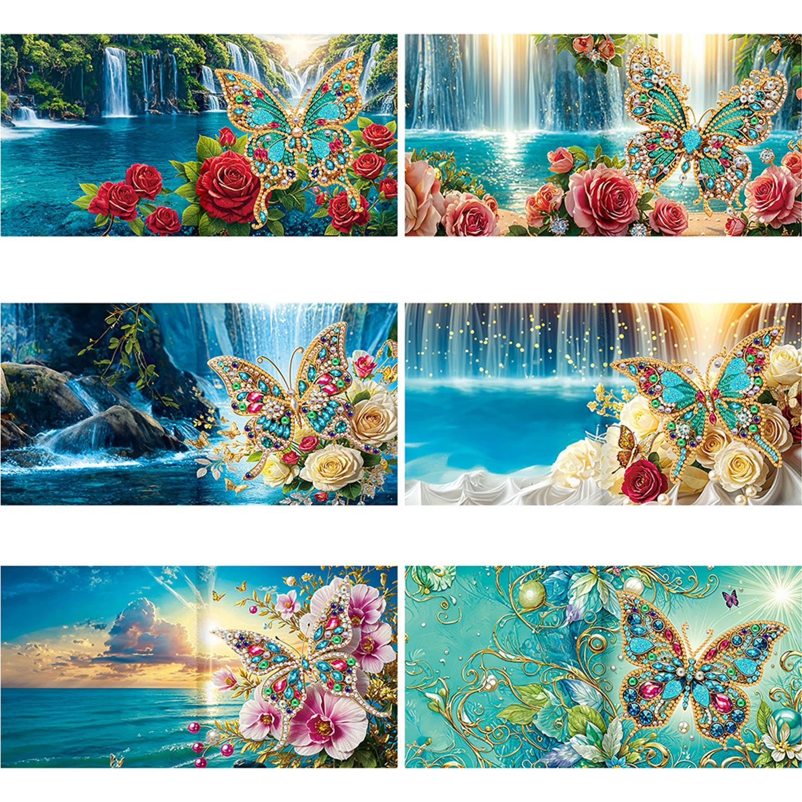 CLBDRESS 6Pcs Diamond Painting Greeting Card Butterfly DIY Diamond Painting Card Rhinestone Painting Card Kit Diamond Daily Wish Card for Holiday Party Favors