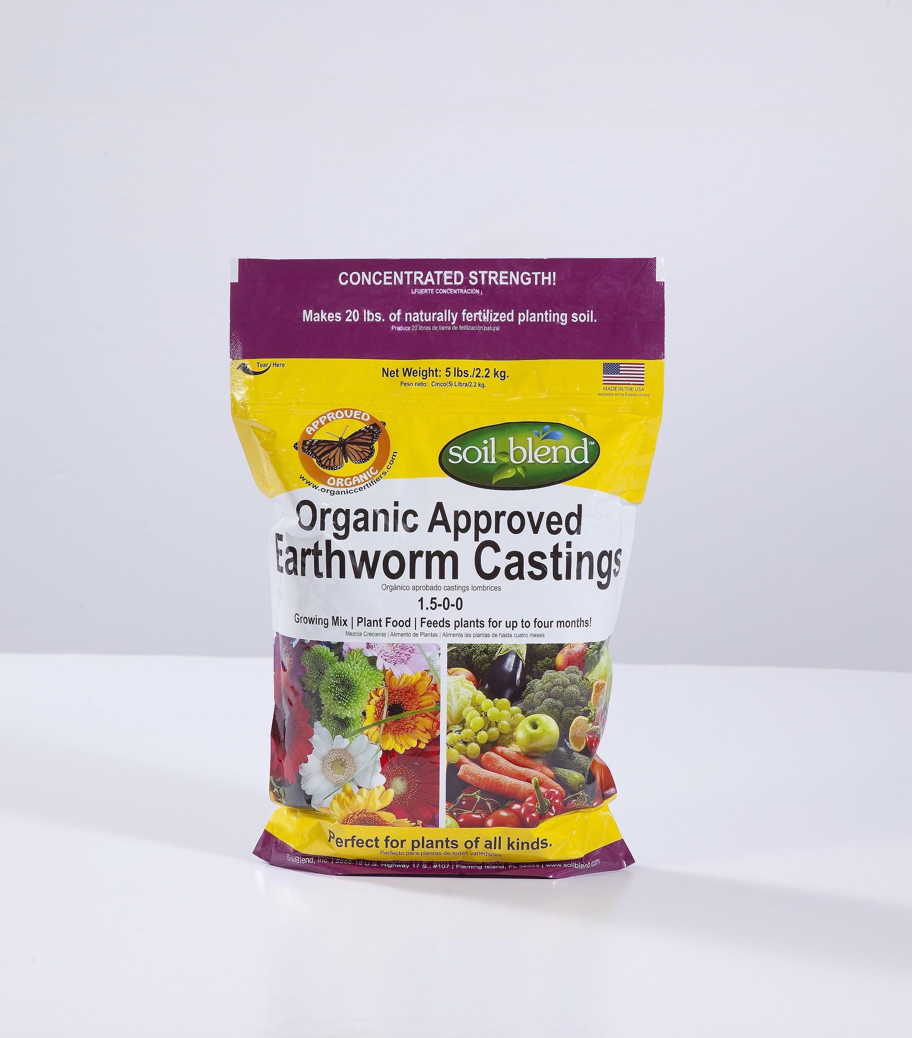 Organic Fertilizer. 5 Lb. Concentrated (Makes 20 Lbs. Certified Organic/AVA Recommended/Non-GMO Earthworm Castings/Vermicompost. High Microbial Activity. Odorless. Trusted by Master Gardeners.
