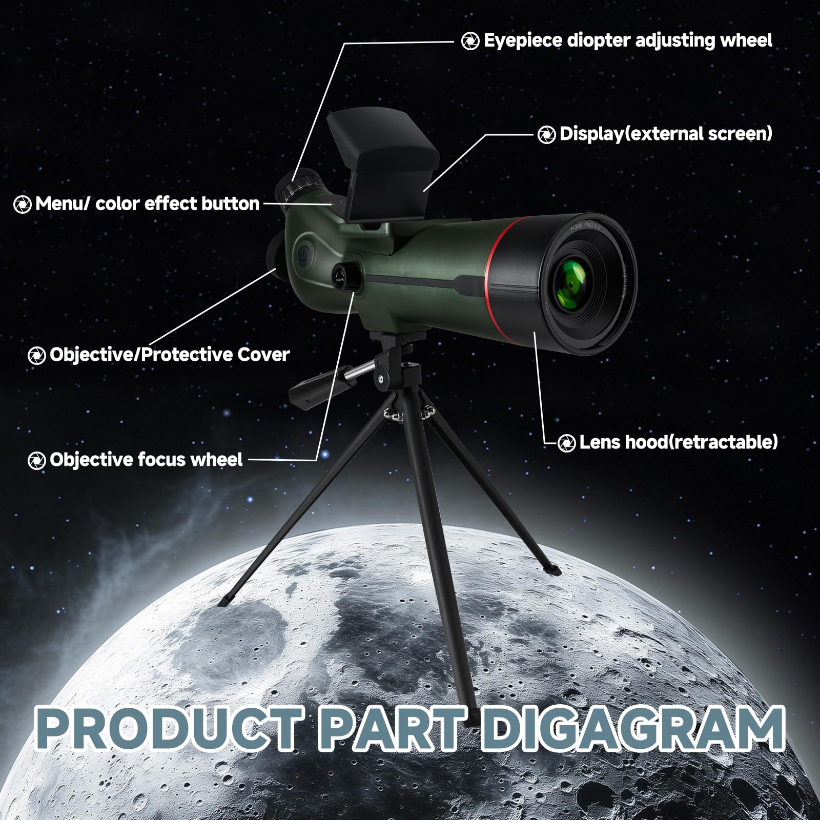 Telescopio, refractor profesional, enfoque automático, telescopios electrónicos digitales portátiles con cámara de astrofotografía 4K, pantalla dual interna y externa para adultos y principiantes