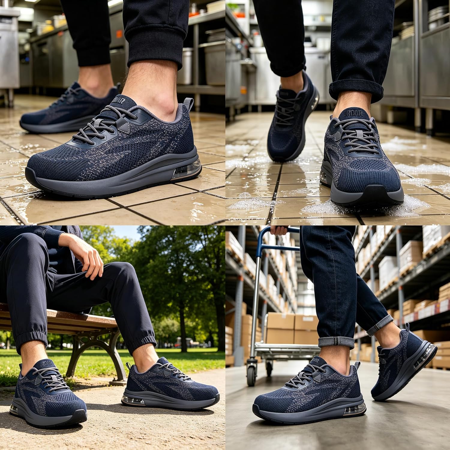 Steel Toe Non Slip Work Shoes for Men Chef Shoes for Kitchen Oily Floor Lightweight Mens Slip Resistant Food Service Shoes Cushioned Anti Fatigue Work Sneakers