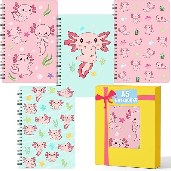 L1rabe 2 A5 Axolotl Spiral Notebooks Back To School Animal...