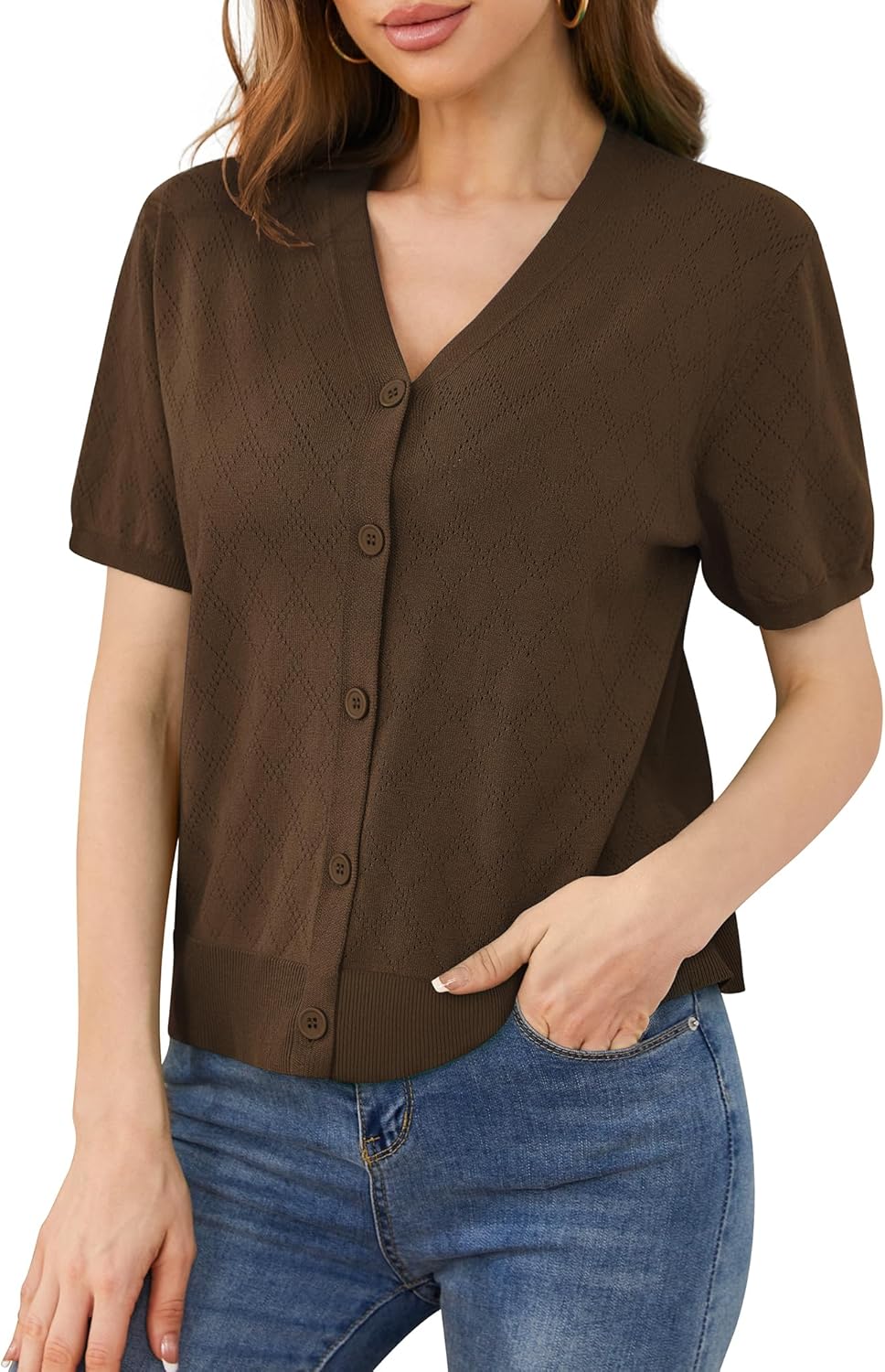 VIISHOW Short Sleeve Lightweight Summer Cardigan for Women, Button Down Open Front V Neck Crochet Knit Cropped Bolero Shrugs - Image 2