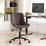 YOUNIKE Home Office Desk Chair with Wheels Modern Ergonomic Wide Task Chair with Adjustable Back Swivel Rolling Vanity Chair Faux Leather Comfortable Armless Computer Task Chair Study Sewing Khaki | Ergonomic Upholstered Rocking Back, Swivel with Whe