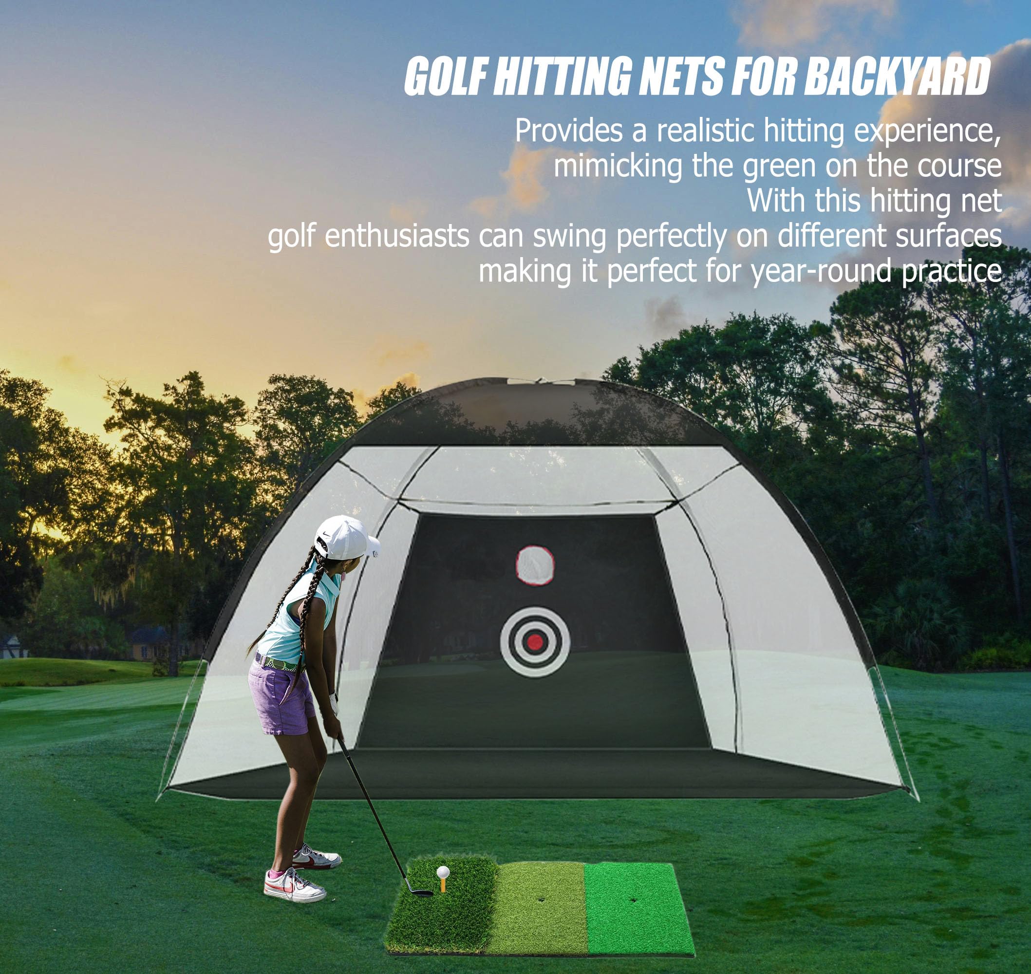 Juego de red de práctica de golf, equipo de entrenamiento de golf en casa de 10 x 7 pies con objetivo, alfombrilla, pelotas y camiseta, regalo ideal para hombres, niños y entusiastas del golf