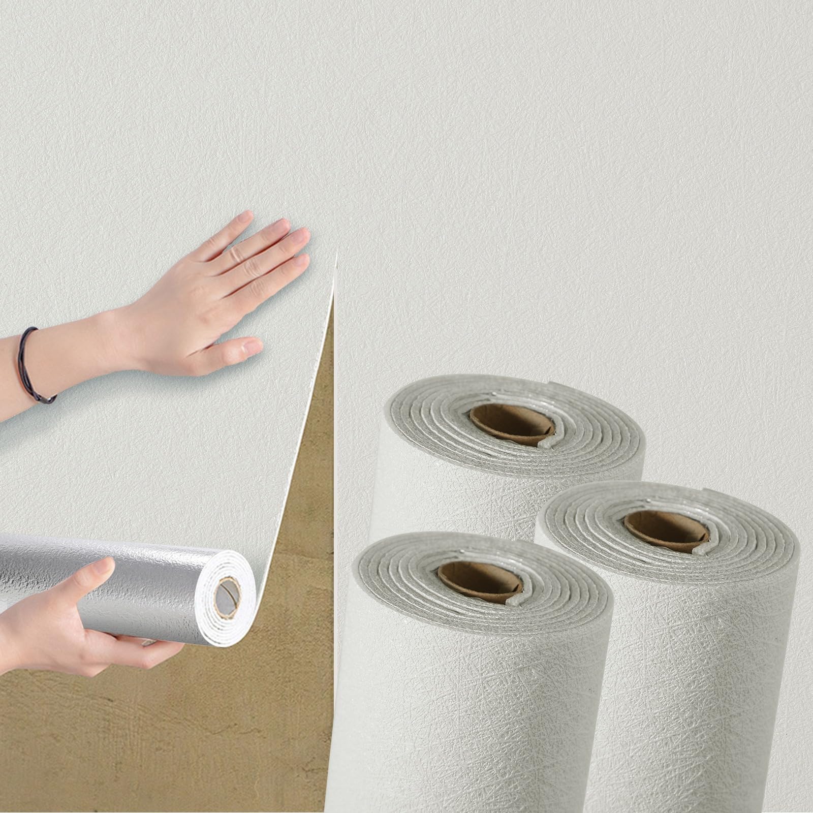 Swehooirt 3mm Thicken 3Rolls Plain White Textured Wallpaper Self Adhesive Insulation Thermal Wallpaper Waterproof Bathroom Ceiling Panels Kitchen Living Room Bedroom — image 1