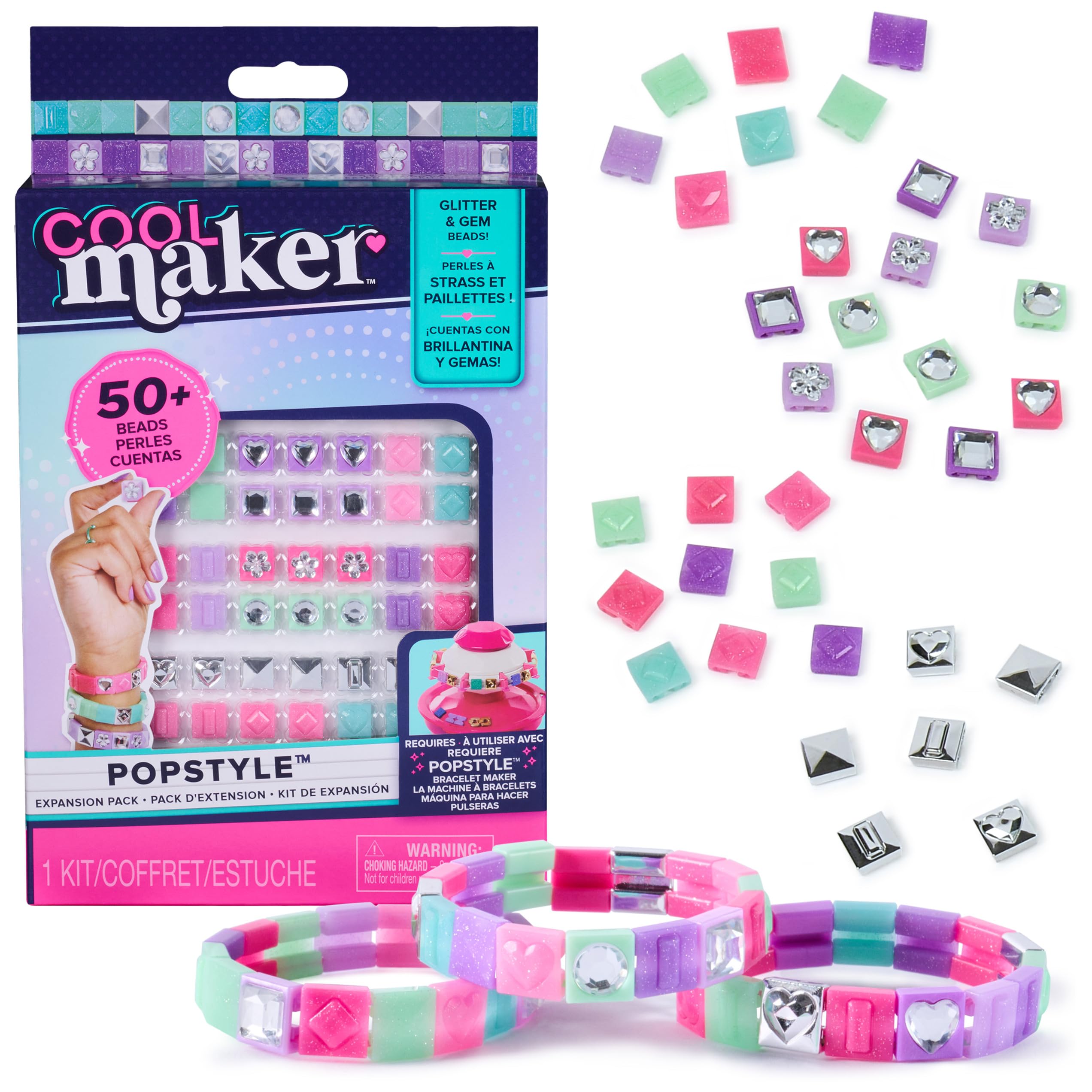 Cool Maker, PopStyle Expansion Pack, Bracelet Making Kit, 3 Pieces Over 50 Gemstone Beads (Packaging May Vary), Arts & Crafts Kids Toys Ages 7+