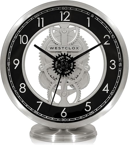 Westclox Reloj de mesa preciso analógico de cuarzo con engranaje de metal de 6.5 pulgadas con movimiento de barrido silencioso