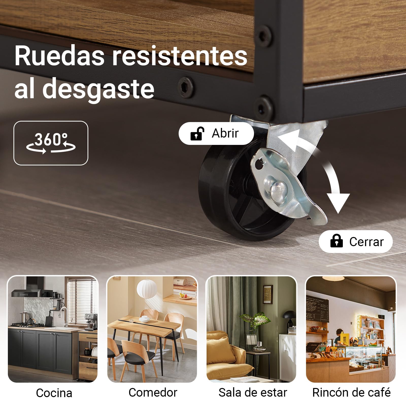SoBuy Carrito Cocina con Ruedas con Freno & estantes Abiertos, 67x88x37cm | Carro Cocina Auxiliar con encimera, cajón & ganchos, carga 30 kg, estilo industrial, PB/metal, comedor/exterior, FKW134-N