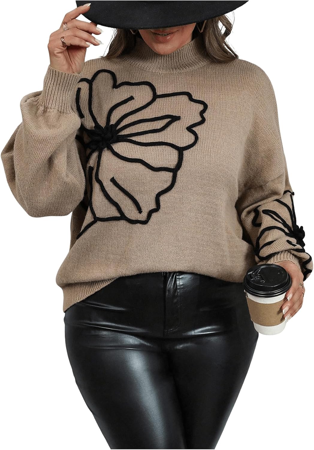 SOLY HUX Women's Plus Size Ribbed Sweater Mock Neck Long Sleeve Floral Knit Pullover Tops Fall Clothes - Image 5