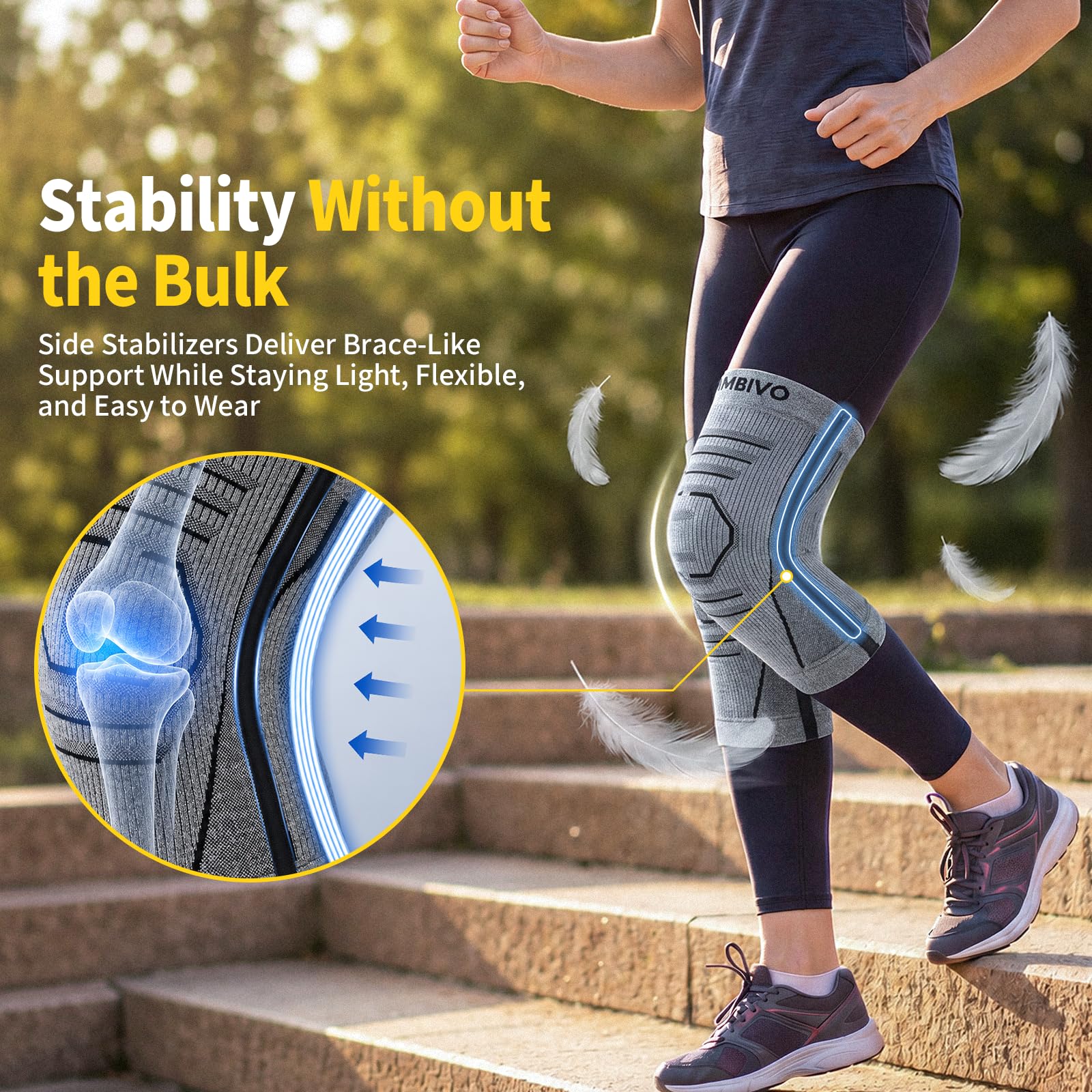 CAMBIVO Kniebandage Männer Damen 2 Stück, Komprimierte Bandage Knie, Knee Support mit Seitenstabilisatoren zur Linderung von Knieschmerzen, Arthrose Knie, Meniskus und Kraftsport