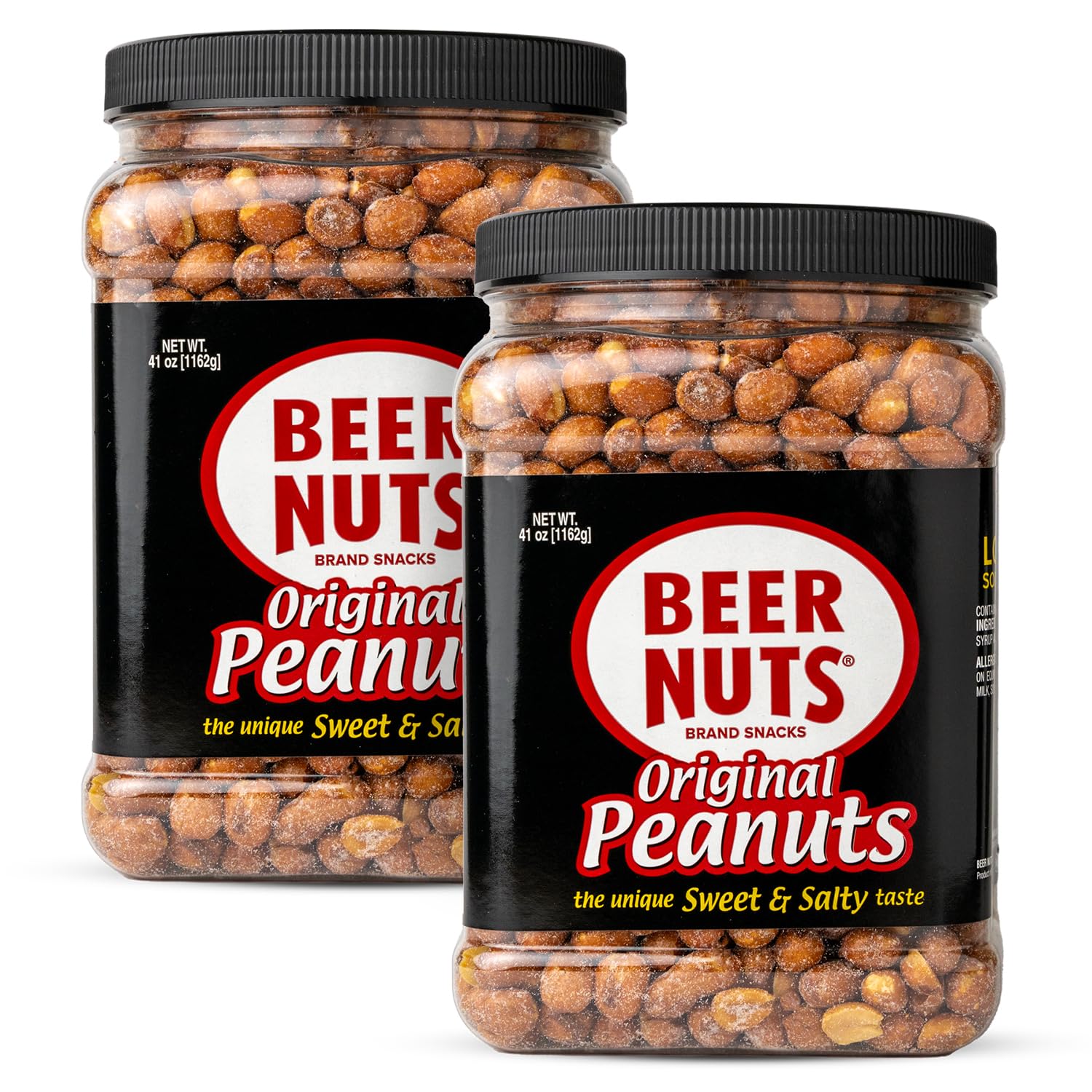 BEER NUTS Original Peanuts - Sweet & Salty Bar Nuts - Gluten Free, Kosher, Low Sodium Peanut Snacks Made In The USA - 41oz Family Size Resealable Jar