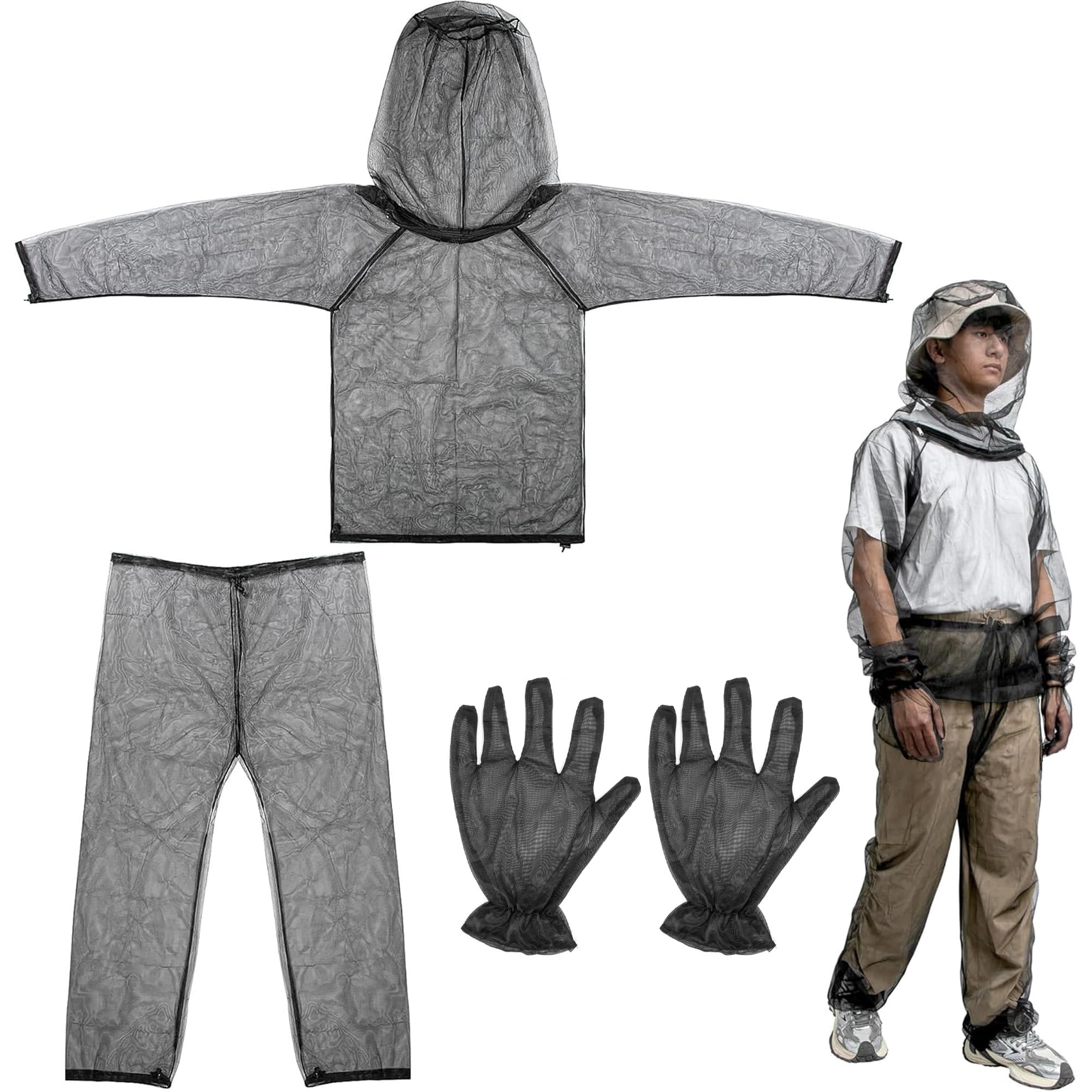 Mückenschutz Kleidung- Insektenjacke und Hose- Anti Moskitonetz Anzug- Mesh Insektenschutz Kleidung mit Handschuhe for Outdoor Protection From Bugs, Fliegen, Gnats, No-See-Ums & Midges