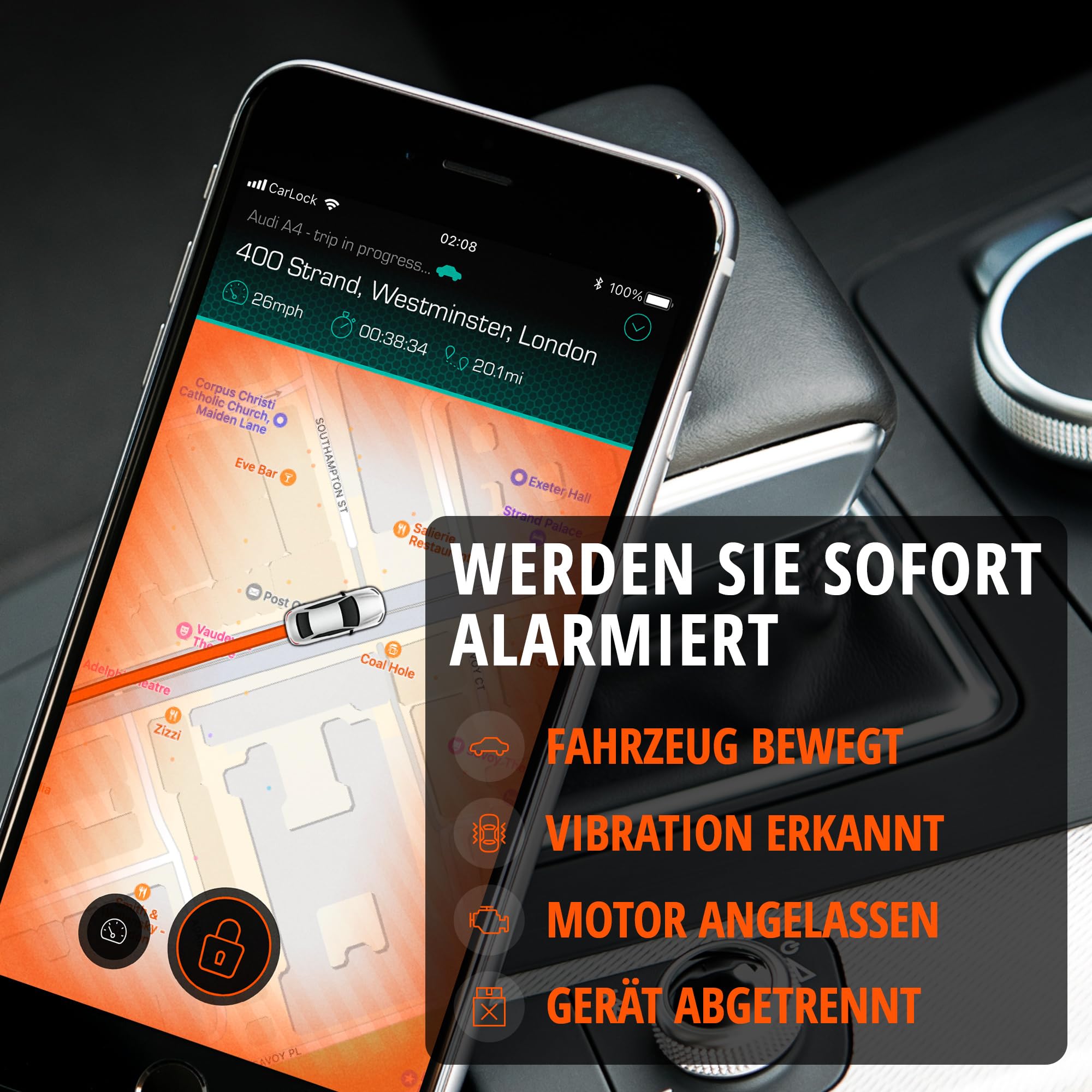 Carlock Basic - GPS Tracker Auto Alarmanlage. Digitales Ortungsgerät mit Smartphone App. Sender verfolgt Ihr Auto mühelos in Echtzeit, Peilsender benachrichtigt sofort bei verdächtigem Verhalten