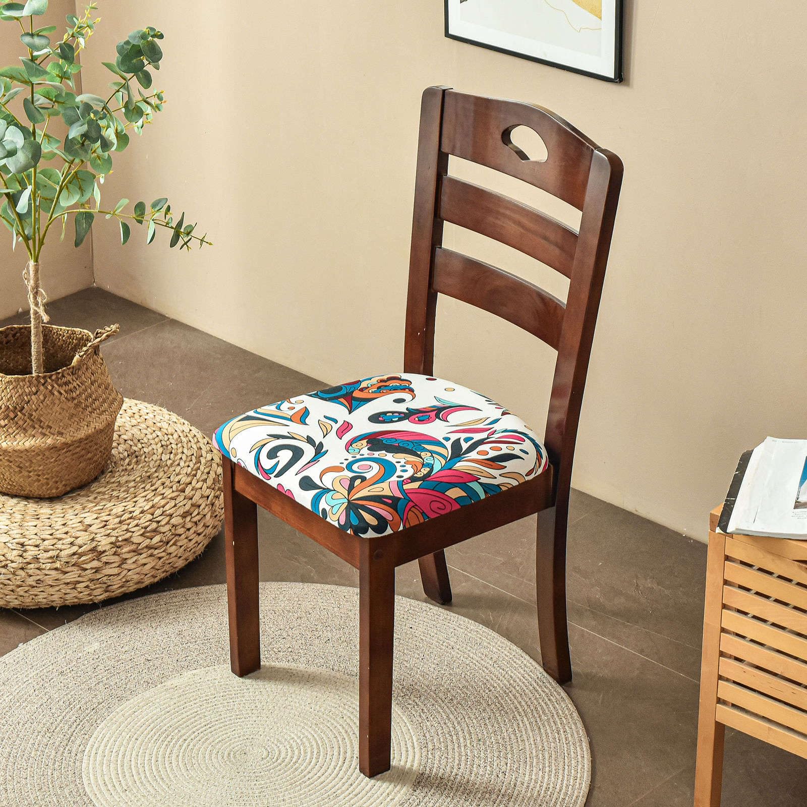 ApuaVireo&Co Fundas de asiento de silla estampadas, fundas de asiento elásticas suaves y lavables, fundas de asiento universales para sillas de comedor, fundas de cojín de asiento de silla (I,juego de