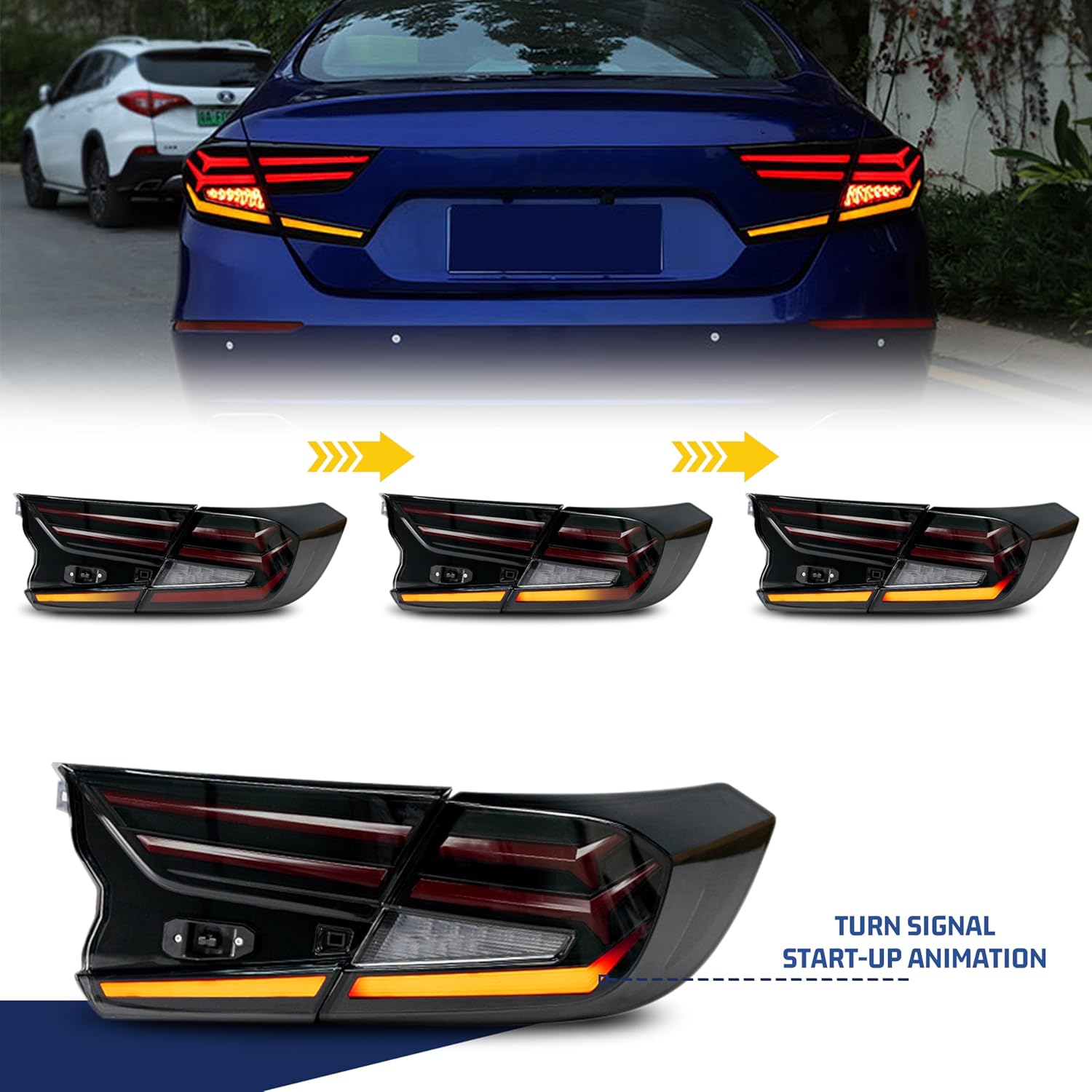 LED Tail Lights Assembly Compatible with Honda Accord 2018-2023 10th Gen Start-up Animation Sequential Turn Signal Rear Lamps Accessory