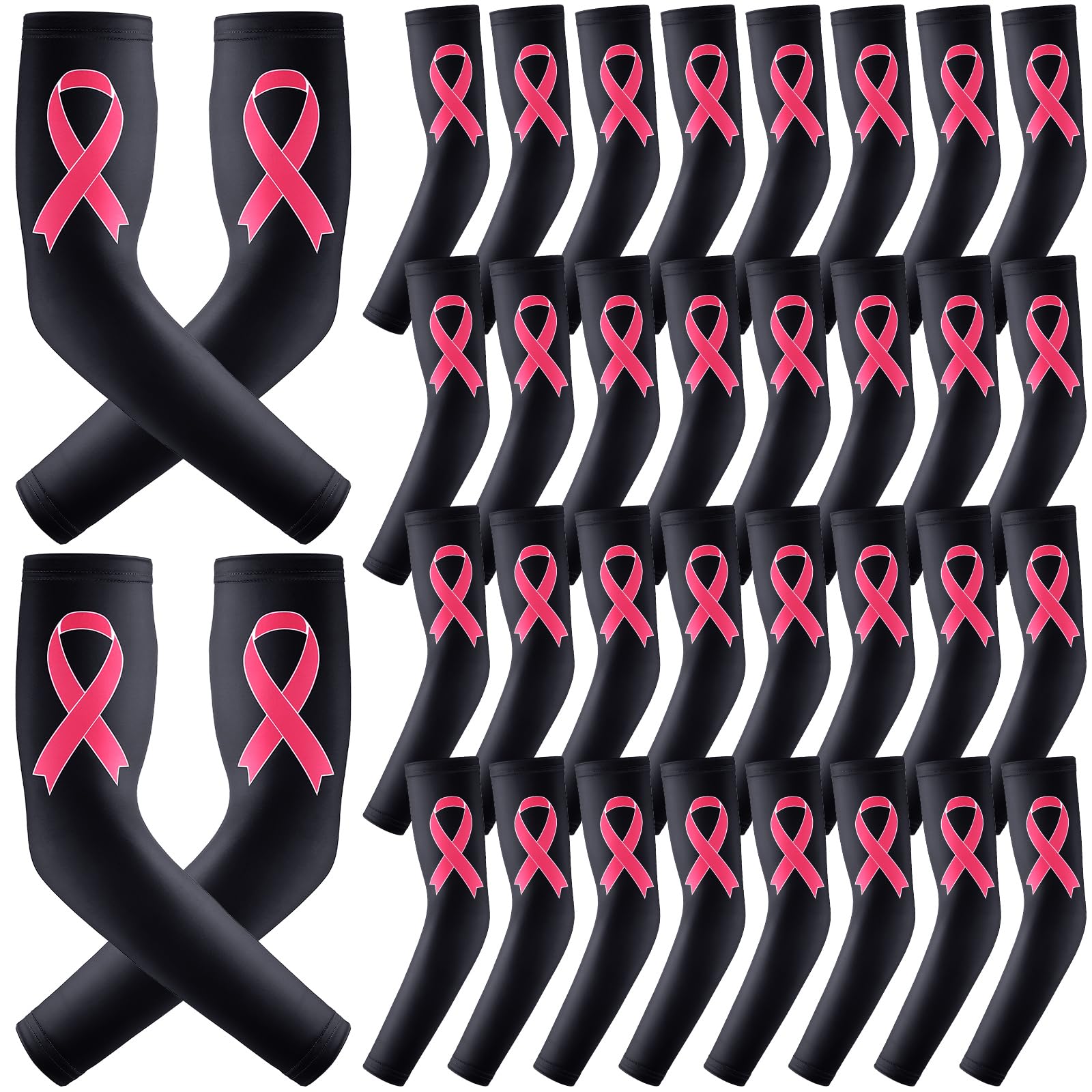 Zhehao 18 Pairs Breast Cancer Awareness Sleeves Pink Ribbon Arm Sleeves Compression Sports Cooling Arm Sleeves for Women