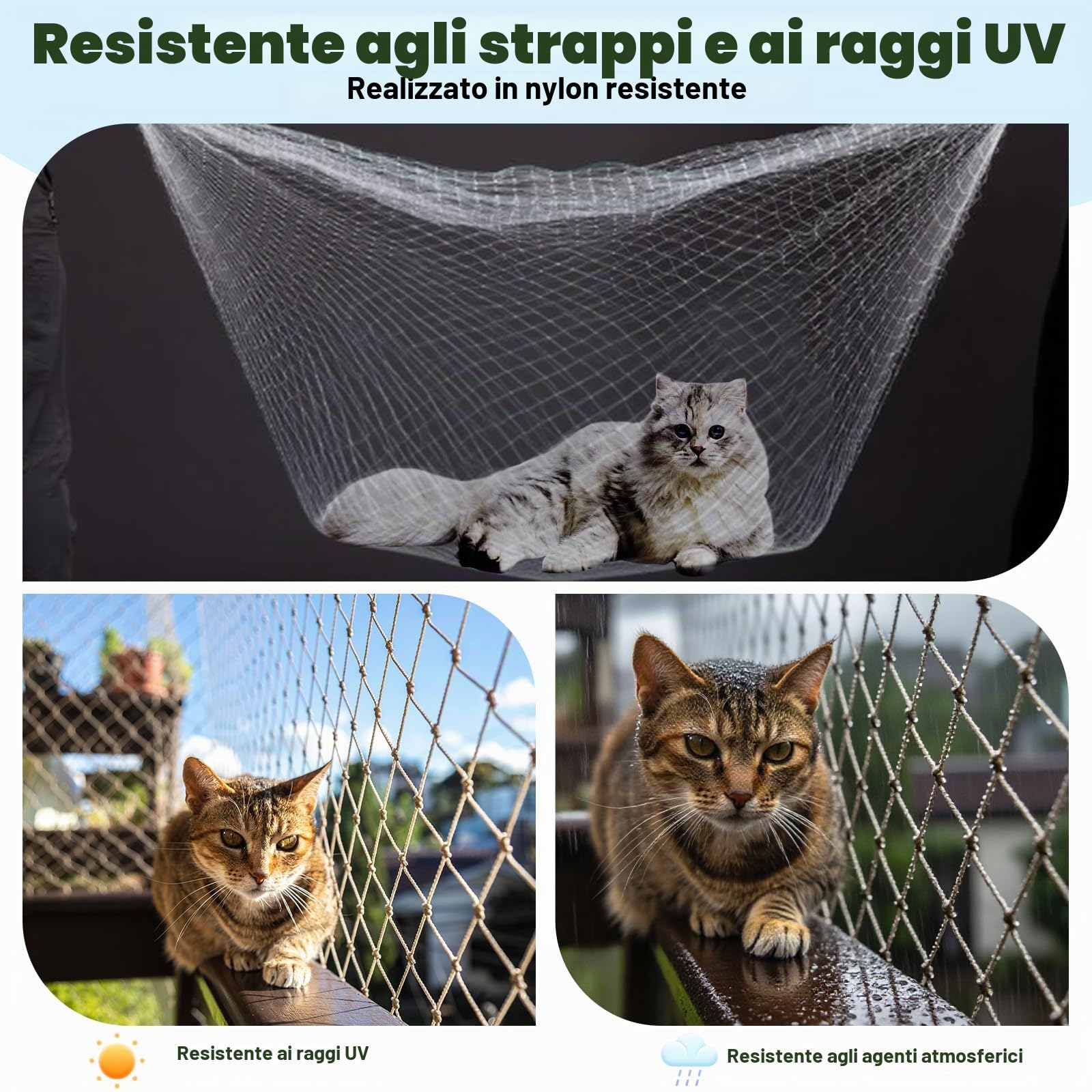 Rete per gatti per balcone, 10 x 3 m, senza fori, resistente ai raggi UV e agli strappi, rete trasparente in nylon per gatti (con kit di fissaggio), rete di protezione per gatti, per finestre | Senza fori, resistente ai raggi UV, antistrappo, con kit di f