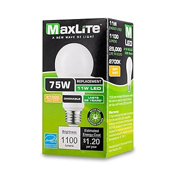 MaxLite E11A19DLED27/G8 11W LED A19 Bulb, White Finish, LED